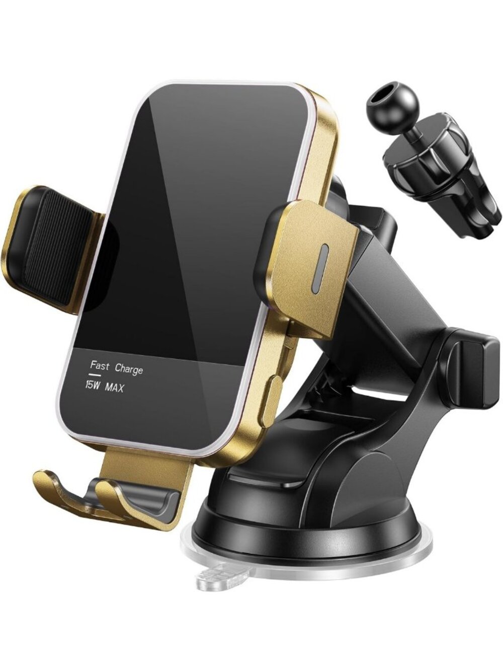 15W Wireless Car Charger with RGB Backlight, Auto Clamping Phone Holder for